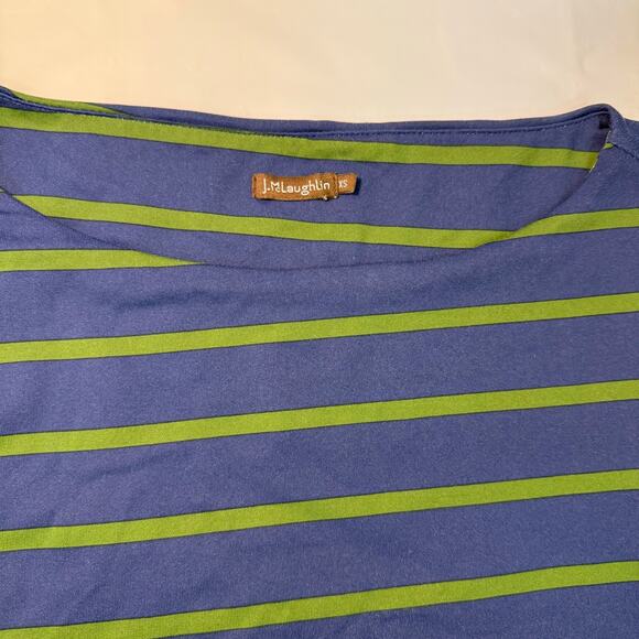 J. McLaughlin XS Blue Green Striped Dress 3/4 Sleeve Layered Ruched Sheath - Picture 7 of 8